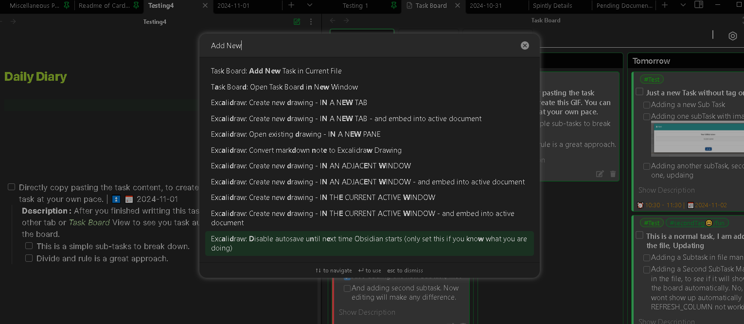 Add New Task Command Pallet