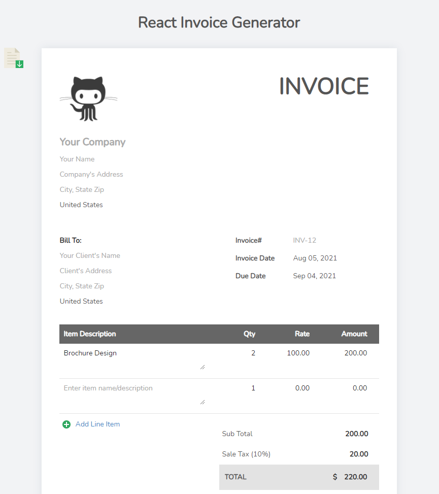 Github Sketchnote Teamreact Invoice Generator V1 React Invoice Generator Allows You Quickly 4617