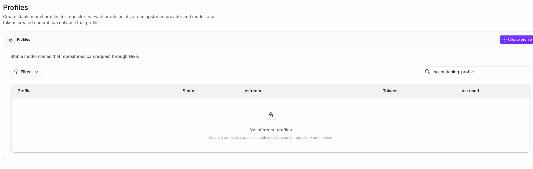 Inference profiles empty state after