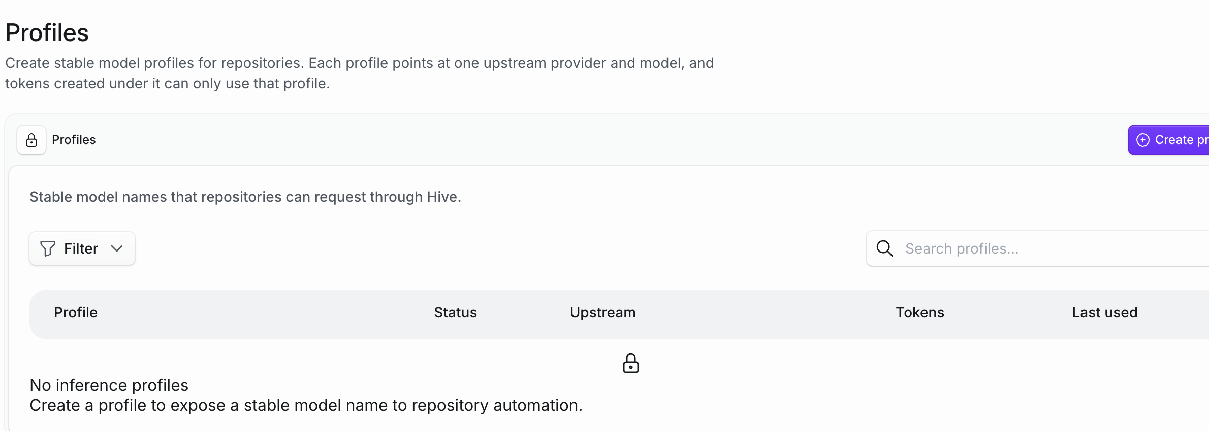 Inference profiles empty state before