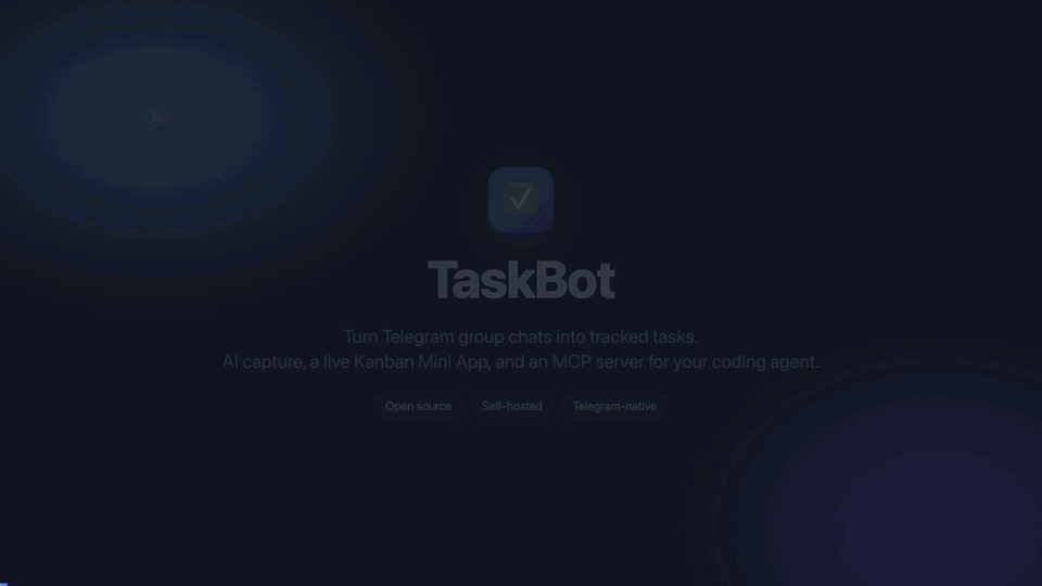TaskBot demo: creating tasks from a group chat and managing them on the Mini App board