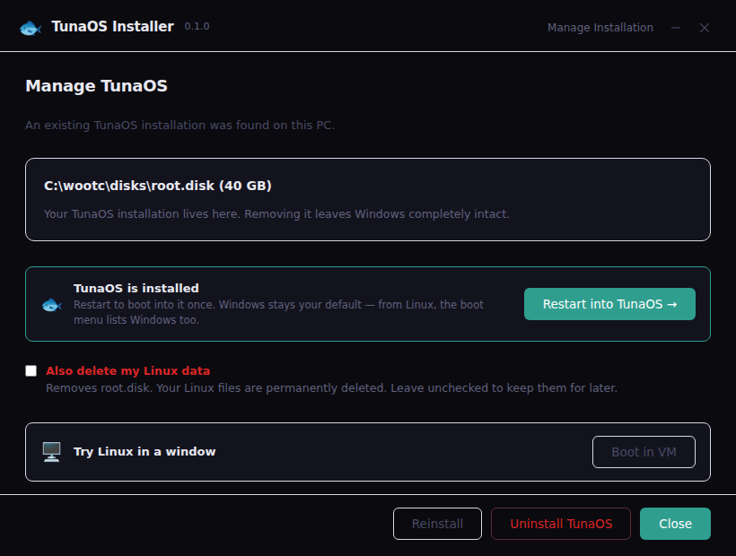 TunaOS manage