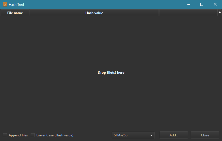 Hash view with enabled dark theme.