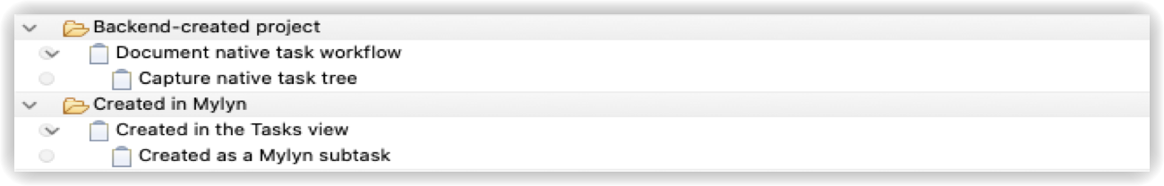 Native Task List hierarchy