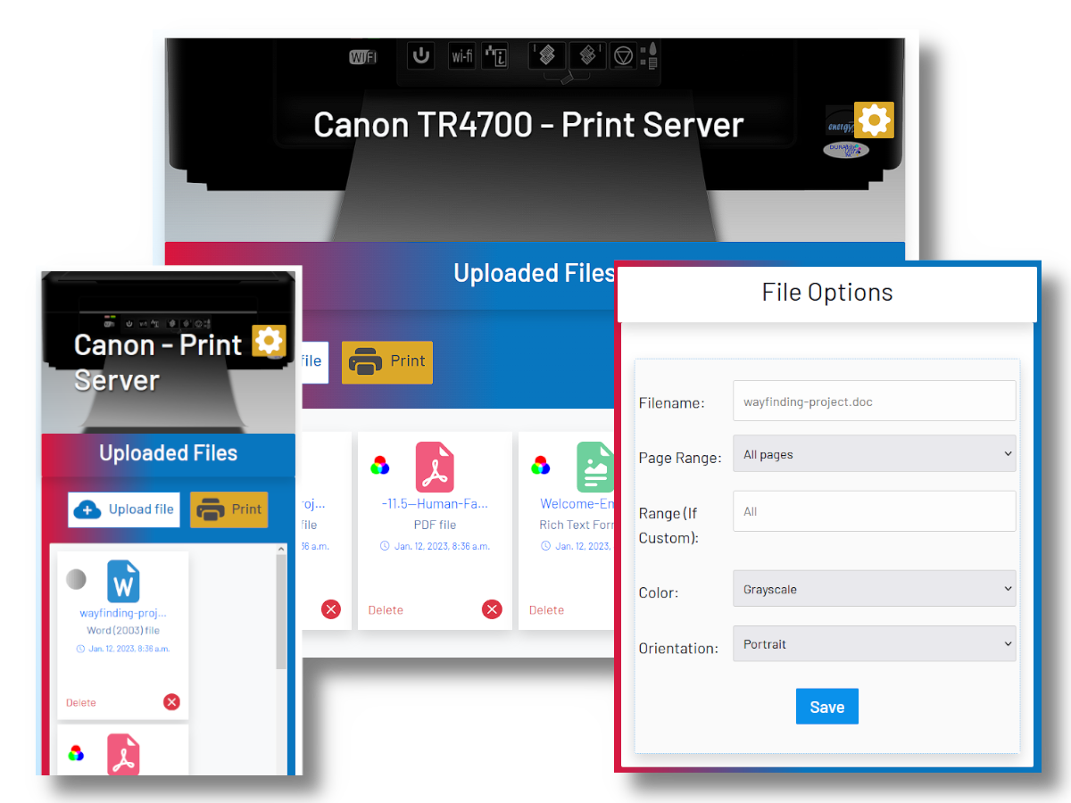 Printer-GUI's desktop and mobile views