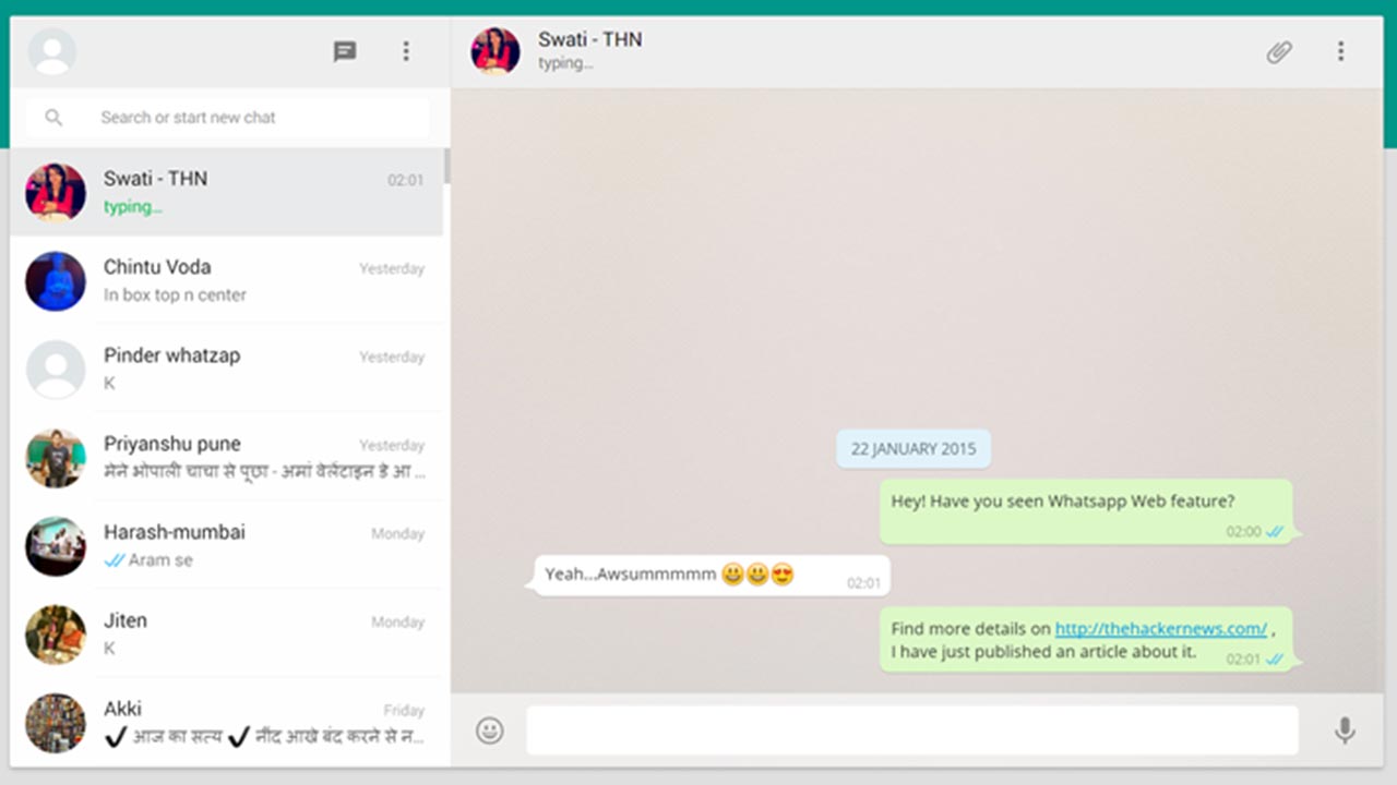 A screenshot of the WhatsApp web interface