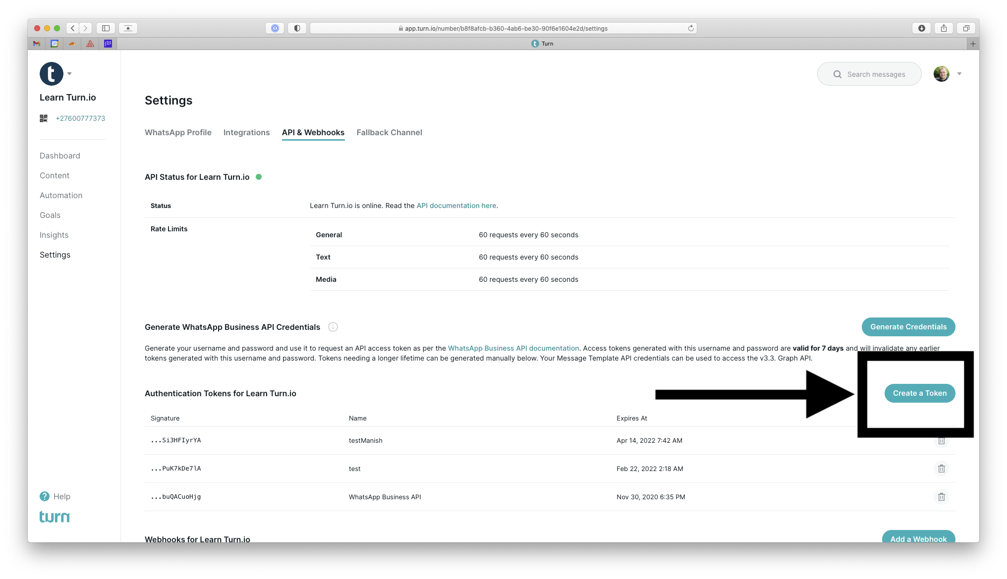 Settings & Webhooks