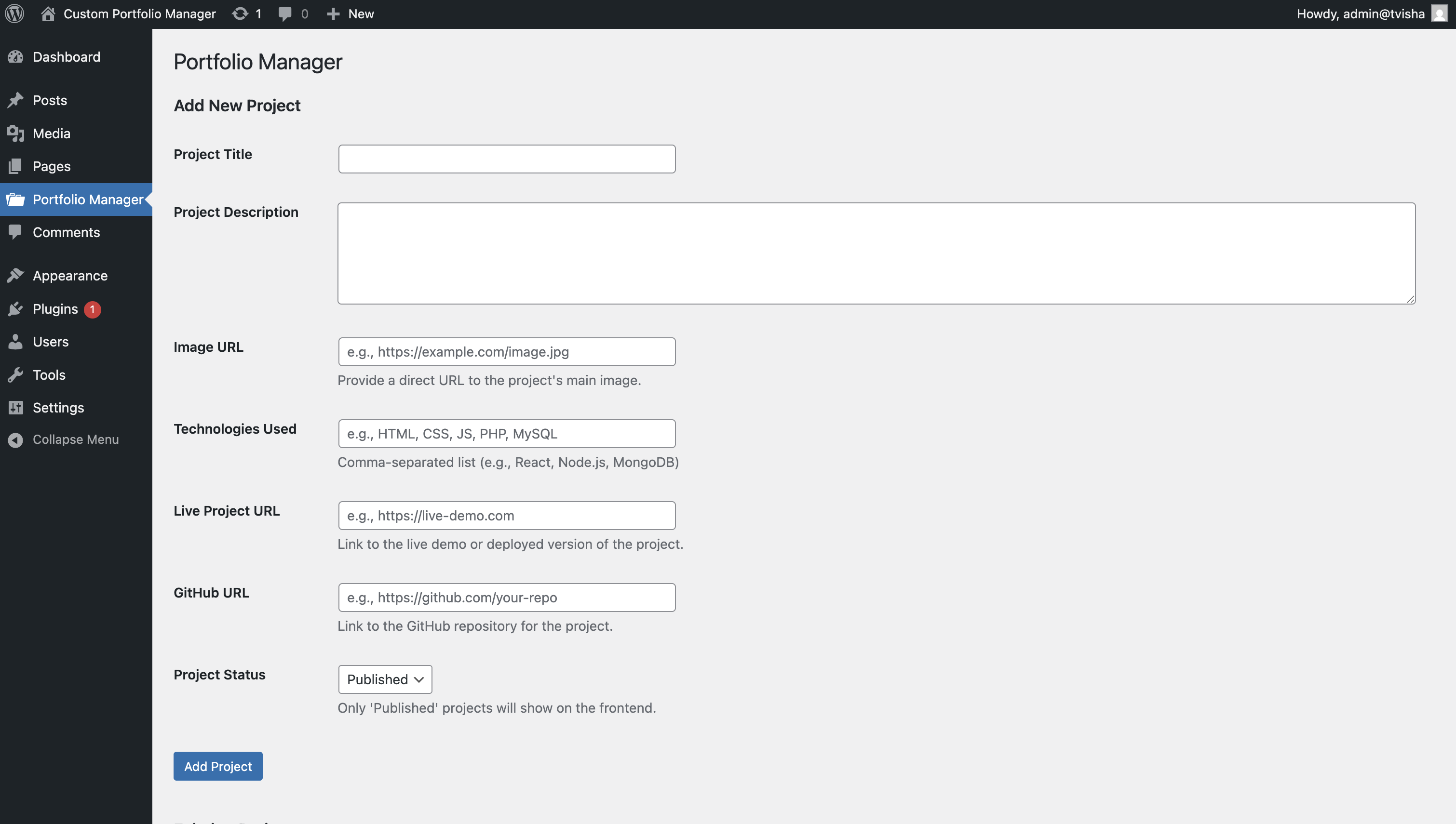 Admin Panel Screenshot