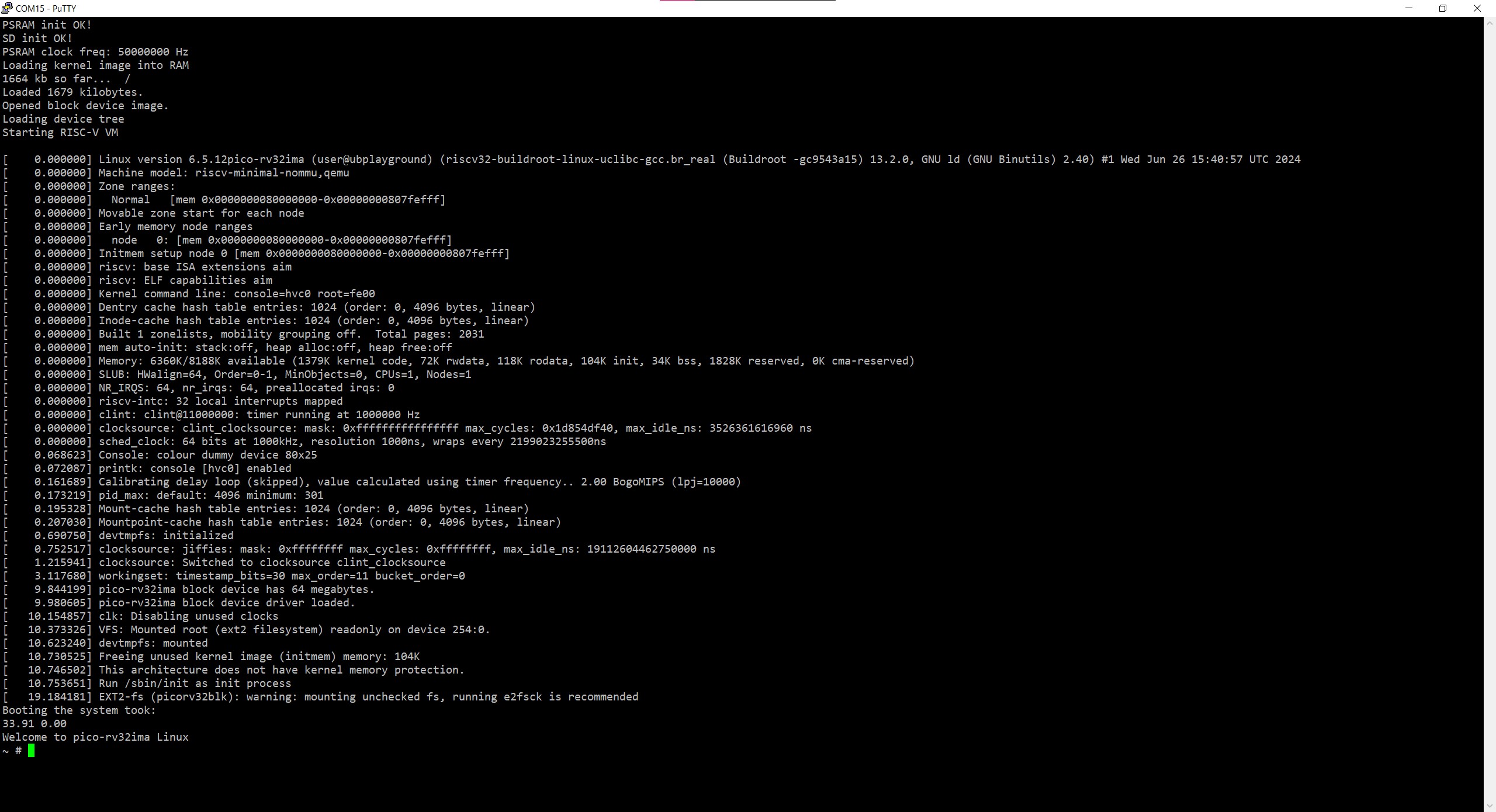 Console boot log