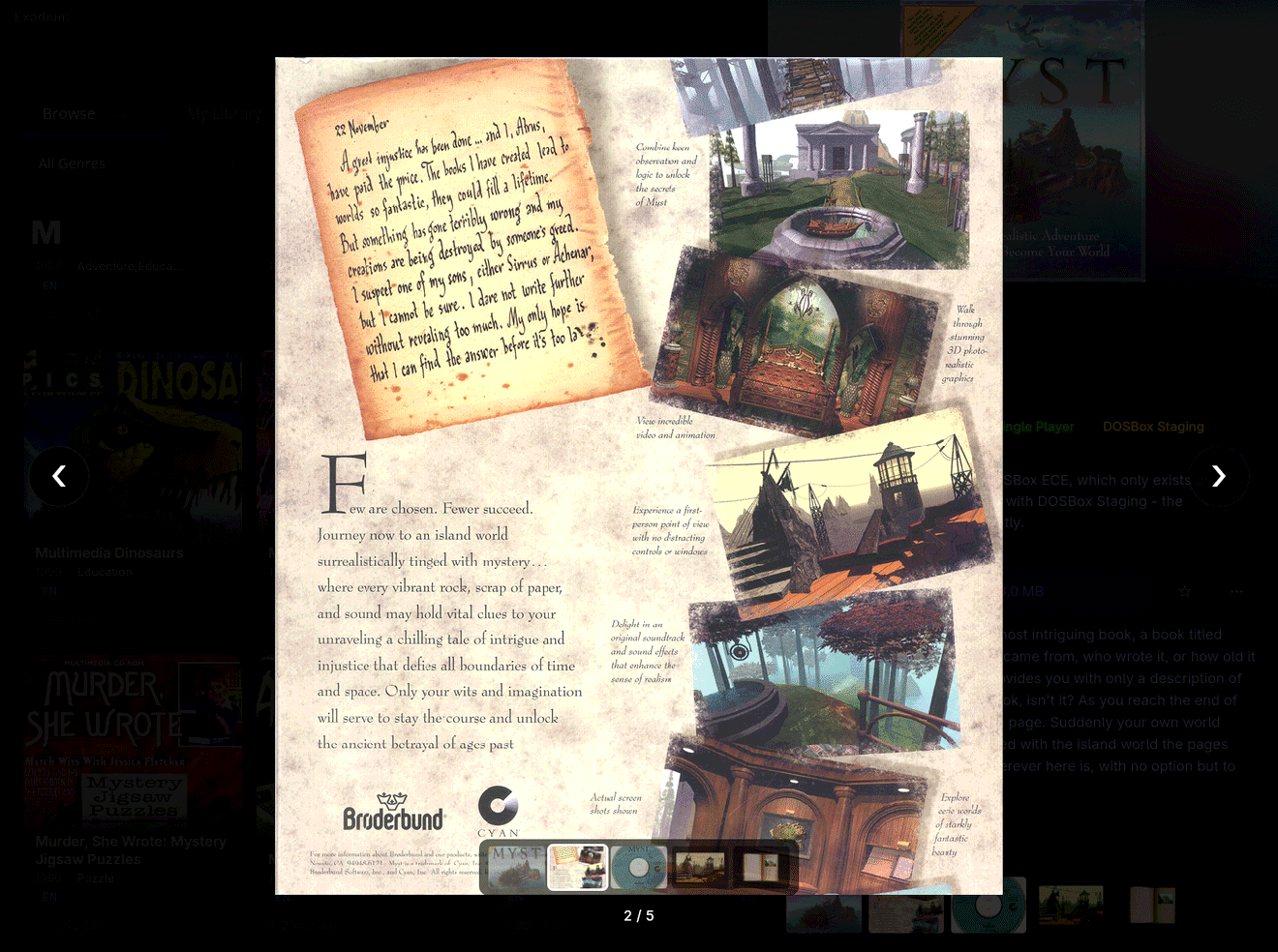 Media gallery lightbox showing a magazine ad, with a thumbnail strip below it