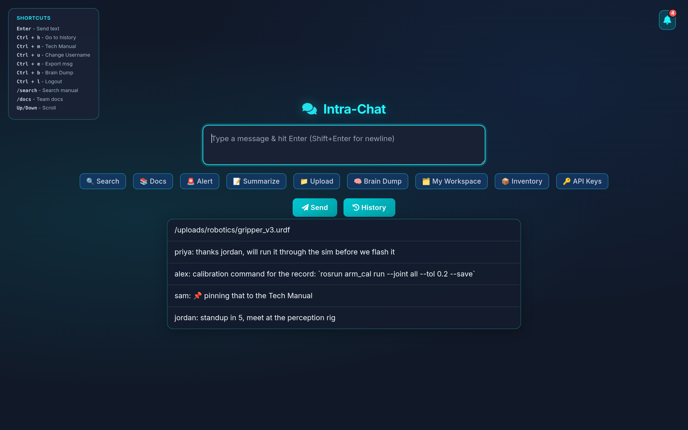 Intra-Chat real-time team conversation interface