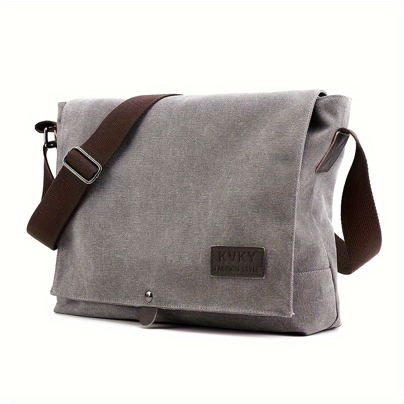 Brown Canvas Messenger Bag - Lightweight, Durable, Adjustable Strap. Perfect for commute, travel & daily use.
