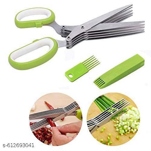 5 Blade Stainless Steel Herb Cutting Scissors – Multi-Layer Vegetable Cutter, Coriander & Mint Chopper, Kitchen Tool for Fast Herb Chopping - Akry Store 