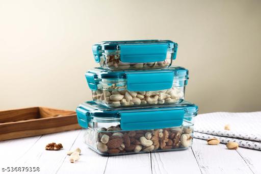 Airtight Food Storage Containers Set of 3 (1200ml + 800ml + 300ml) – BPA-Free, Leak-Proof, Stackable Rectangular Organizers | Ideal for Fridge, Freezer, Fruits & Vegetables, Reusable Kitchen Storage - Akry Store 