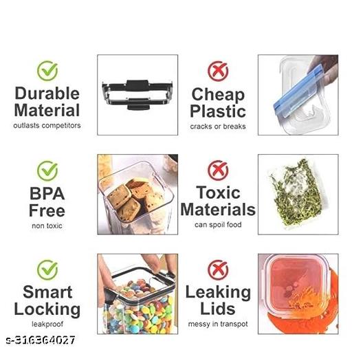 Airtight 700ml Plastic Square Storage Containers (Pack of 4, Black) – Unbreakable, Locking Lid, Transparent Kitchen Organizers for Fridge & Grocery | Leak-Proof, Stackable, Reusable - Akry Store 