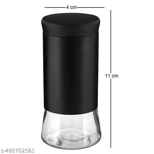 Premium Salt & Pepper Shaker Set, Adjustable Dispensing, Moisture-Resistant Stainless Steel with Glass Base, Black - Akry Store 