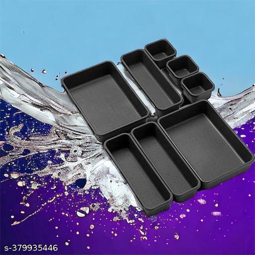 Modular Interlocking Drawer Organizer Set, Cutlery & Desk Storage Trays, Black, 8-Piece - Akry Store 
