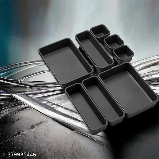 Modular Interlocking Drawer Organizer Set, Cutlery & Desk Storage Trays, Black, 8-Piece - Akry Store 