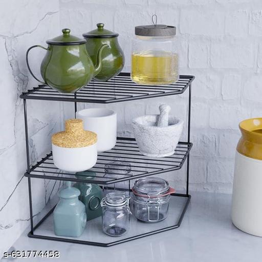 Heavy-Duty 3-Tier GI Steel Corner Rack, Space-Saving Kitchen Storage - Akry Store 