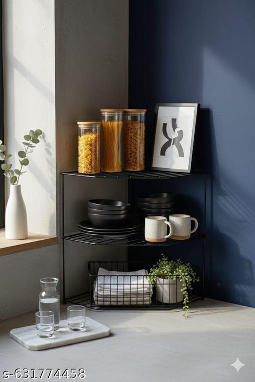 Heavy-Duty 3-Tier GI Steel Corner Rack, Space-Saving Kitchen Storage - Akry Store 
