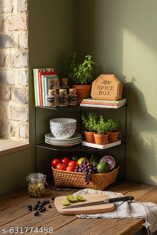 Heavy-Duty 3-Tier GI Steel Corner Rack, Space-Saving Kitchen Storage - Akry Store 