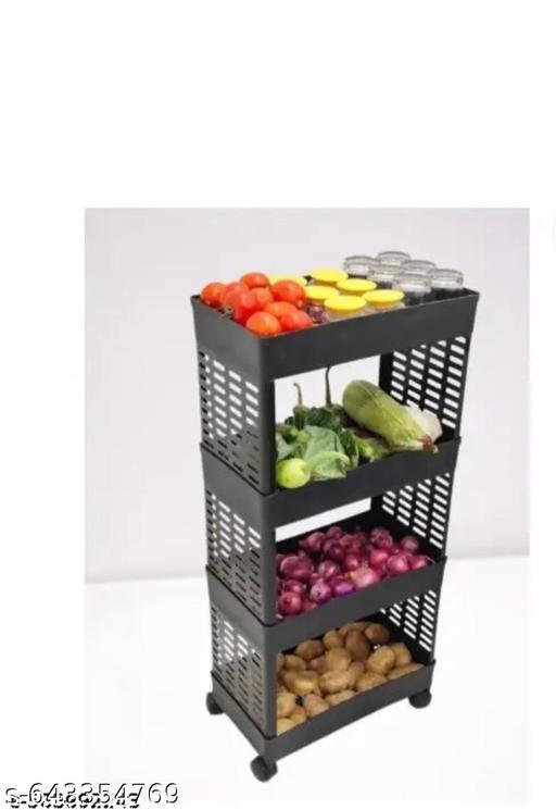 Multi-Tier Storage Trolley, Mobile Organizer for Vegetables, Fruits & Home Essentials, Black - Akry Store 