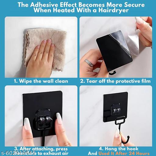 Heavy-Duty Adhesive Wall Hooks, No-Trace Waterproof Design, Black, 50 kg Capacity, Set of 5 - Akry Store 