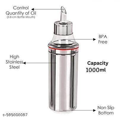Oil Dispenser Bottle with Transparent Nozzle 1 Liter Leak-Proof Kitchen Oil Pourer stainless steel oil dispenser, 1 liter oil bottle, kitchen oil pourer, leak proof oil dispenser, - Akry Store 