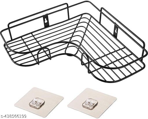 No-Drill Adhesive Corner Shelves, GI Metal Bathroom & Kitchen Storage, Black, Set of 2 - Akry Store 