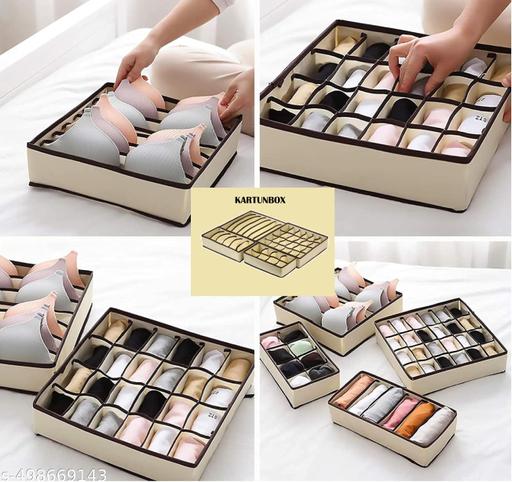KARTUNBOX Foldable Storage Box Organizers for Drawers & Closet, Beige, 4-Piece Set - Akry Store 