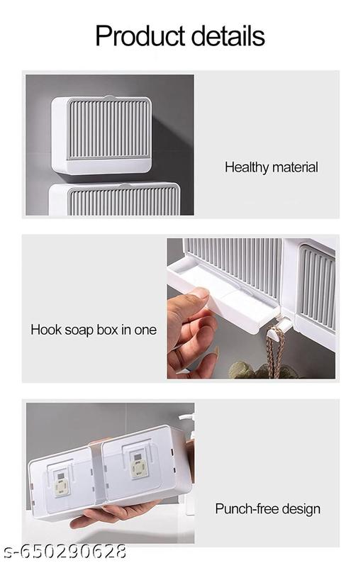 No-Drill Wall-Mounted Soap Box, Covered Clamshell Design with Double Drain Grid - Akry Store 