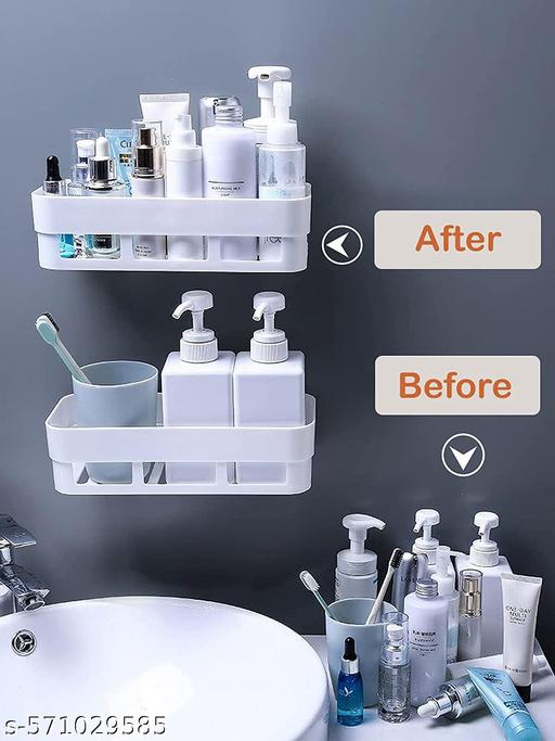 Wall-Mounted Bathroom Organizer Combo, 2 Storage Shelves & 2 Soap Holders, 4-Piece Set - Akry Store 