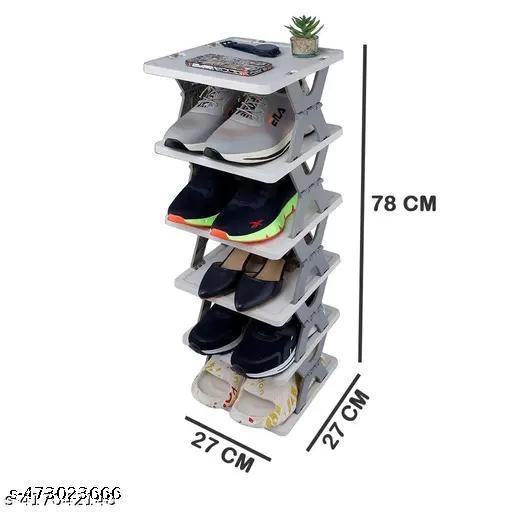 6-Tier Plastic Shoe Rack, Foldable & Stackable Storage for Home Entryway - Akry Store 