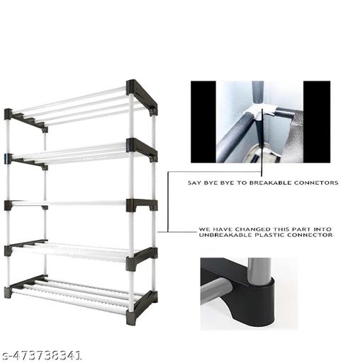 DIY Collapsible Shoe Rack with 4 Shelves, Plastic Storage Stand, Black - Akry Store 