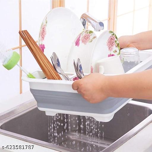Collapsible Silicone Dish Drying Rack – Foldable Portable Drainer & Dinnerware Organizer | ABS Plastic + Silicone (PP+TPE), Dishwasher Safe Kitchen Storage for Travel & Countertop - Akry Store 