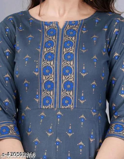 REVIVO Ladies syalis Grey English colour Style Berry Women printed Rayon Straight Anarkali Kurti (Grey Patta)) - REVIVO