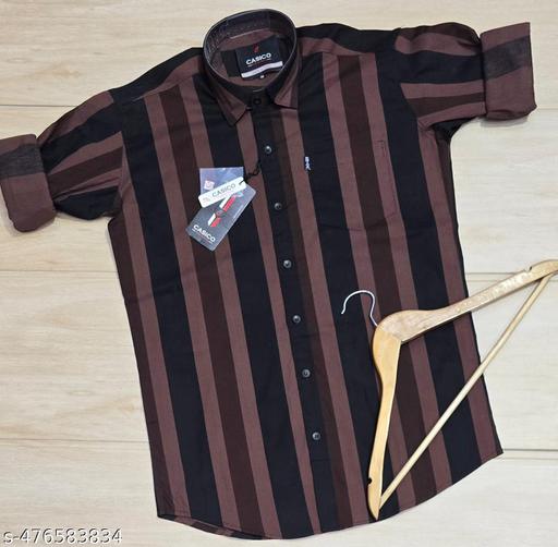 Revivo Men's Casual Party Wear Solid Striped Full Sleeves Premium Cotton Shirt (Coffee)  - REVIVO