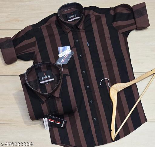 Revivo Men's Casual Party Wear Solid Striped Full Sleeves Premium Cotton Shirt (Coffee)  - REVIVO