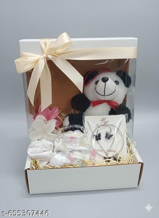 Revivo Luxury Teddy Bear Gift Box with Butterfly Necklace, Floral Accents & Premium Keepsake Packaging – Perfect for Birthday, Anniversary - REVIVO