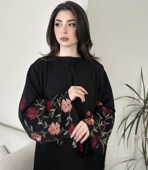 Black fancy sleeve Dubai design abaya Saudi new arrival trending graceful comfy party wear quality round neck burqa naqab abaya hijab farasha embroidery all work burqa abaya burkha abayas - Zeyoria
