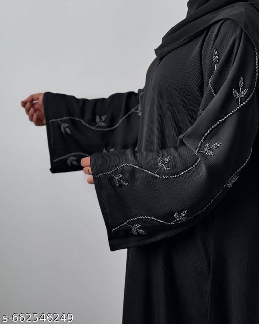 Luxury Premium Black Zoom Fabric Abaya with Embroidered Wide Sleeves | Elegant Modest Wear for Women | Designer Islamic Abaya for Office, Party & Daily Wear - Zeyoria