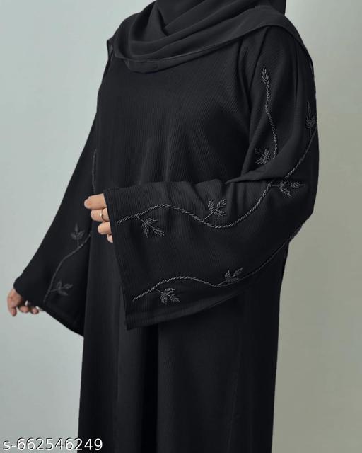 Luxury Premium Black Zoom Fabric Abaya with Embroidered Wide Sleeves | Elegant Modest Wear for Women | Designer Islamic Abaya for Office, Party & Daily Wear - Zeyoria