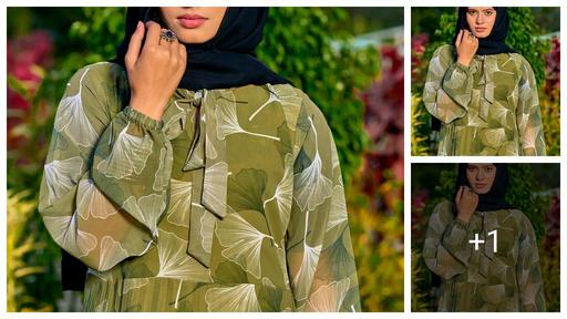 Trendy Floral Printed Georgette Long Modest Abaya