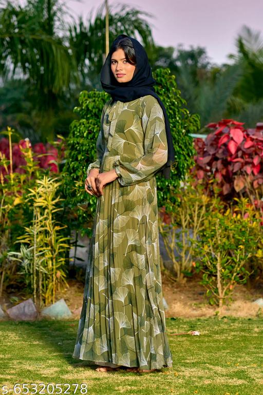 Trendy Floral Printed Georgette Long Modest Abaya - Zeyoria
