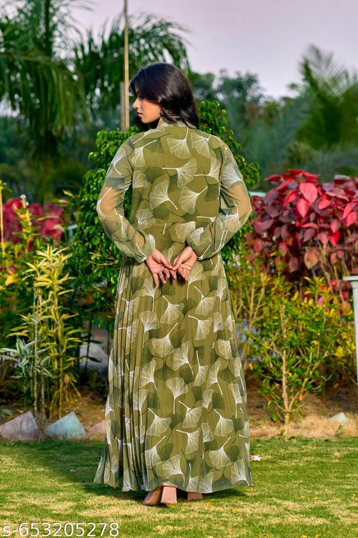 Trendy Floral Printed Georgette Long Modest Abaya - Zeyoria