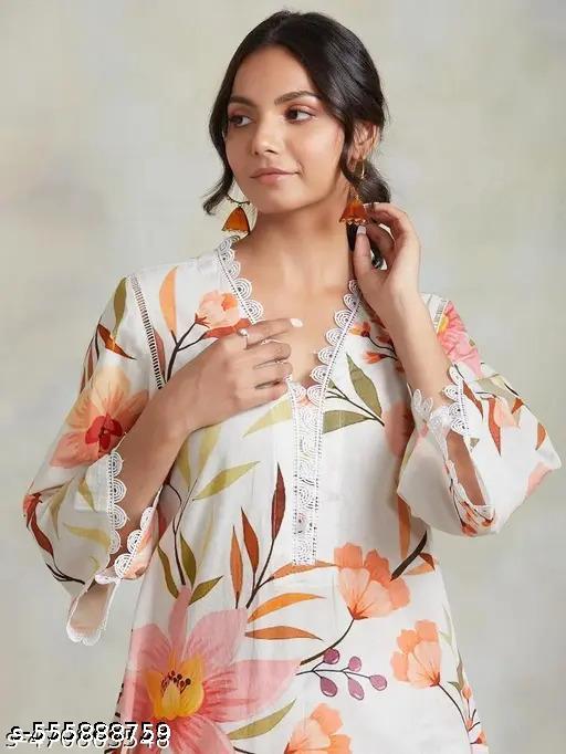  Women's Cotton Blend Floral Printed Kurta Pant Set Suitable For Every Indian Occasion - Zeyoria