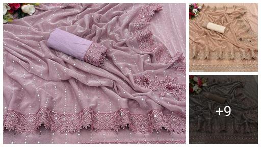 SHIMMER SAREE WITH MIRROR WORK AND CHEMICAL LACE AND DIMOND HAND WORK