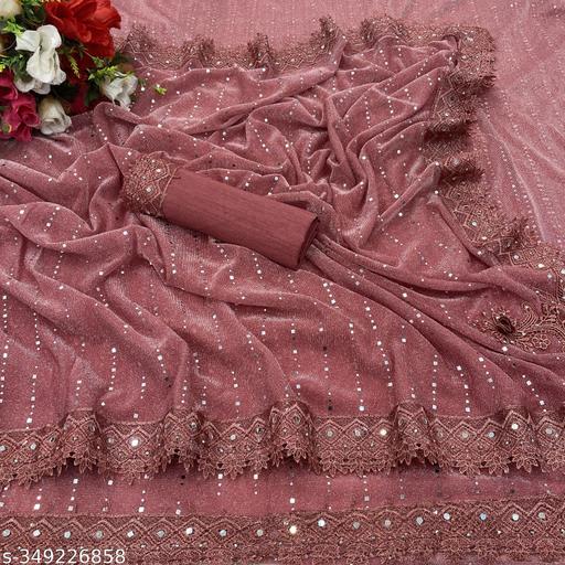 SHIMMER SAREE WITH MIRROR WORK AND CHEMICAL LACE AND DIMOND HAND WORK - ALL 4 YOU