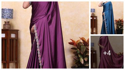 Embroidered Bollywood Satin Saree