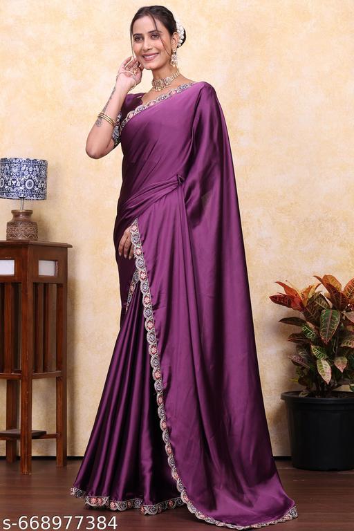 Embroidered Bollywood Satin Saree - ALL 4 YOU